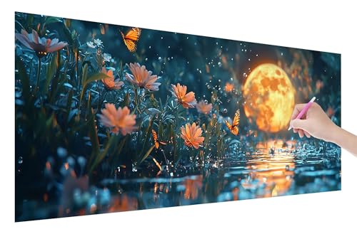 Diamond Painting Mond, 5D DIY Diamant Painting Bilder Blumen 200x80cm, Diamant Malerei Cross Stitch Stickerei Erwachsene Groß XXL, Basteln Erwachsene Set für Geschenke und Wand Deko Wohnzimmer, I-21 von Lijahoo