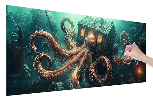 Diamond Painting Oktopus, 5D DIY Diamant Painting Bilder Krake 70x30cm, Diamant Malerei Cross Stitch Stickerei Erwachsene Groß XXL, Basteln Erwachsene Set für Geschenke und Wand Deko Wohnzimmer, U-13 von Lijahoo