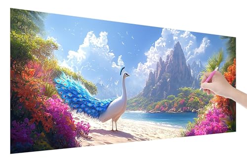 Diamond Painting Pfau, 5D DIY Diamant Painting Bilder Strand 150x60cm, Diamant Malerei Cross Stitch Stickerei Erwachsene Groß XXL, Basteln Erwachsene Set für Geschenke und Wand Deko Wohnzimmer, Q-2 von Lijahoo