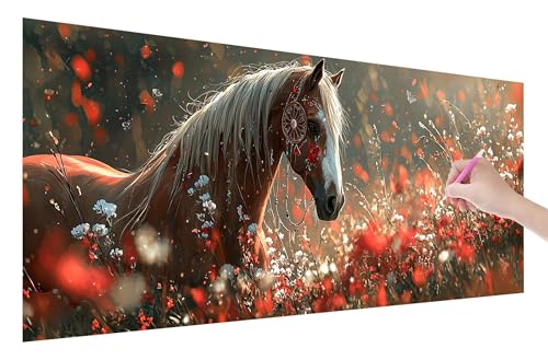 Diamond Painting Pferd, 5D DIY Diamant Painting Bilder Blumen 150x60cm, Diamant Malerei Cross Stitch Stickerei Erwachsene Groß XXL, Basteln Erwachsene Set für Geschenke und Wand Deko Wohnzimmer, W-22 von Lijahoo