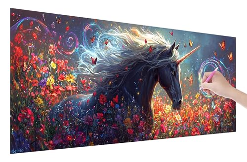 Diamond Painting Pferd, 5D DIY Diamant Painting Bilder Blumen 250x100cm, Diamant Malerei Cross Stitch Stickerei Erwachsene Groß XXL, Basteln Erwachsene Set für Geschenke und Wand Deko Wohnzimmer, W-56 von Lijahoo