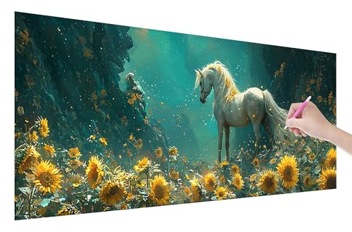 Diamond Painting Pferd, 5D DIY Diamant Painting Bilder Sonnenblumen 70x30cm, Diamant Malerei Cross Stitch Stickerei Erwachsene Groß XXL, Basteln Erwachsene Set für Geschenke und Zimmer Wand Deko, U-11 von Lijahoo