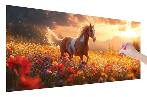 Diamond Painting Pferd, 5D DIY Diamant Painting Bilder Sonnenuntergang 150x60cm, Diamant Malerei Cross Stitch Stickerei Erwachsene Groß XXL, Basteln Erwachsene Set für Geschenke, Zimmer Wand Deko, W-2 von Lijahoo