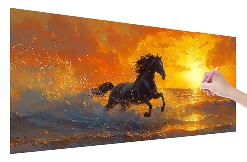 Diamond Painting Pferd, 5D DIY Diamant Painting Bilder Tiere 150x60cm, Diamant Malerei Cross Stitch Stickerei Erwachsene Groß XXL, Basteln Erwachsene Set für Geschenke und Wand Deko Wohnzimmer, Q-82 von Lijahoo