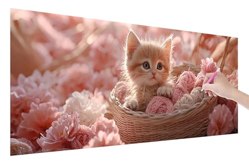 Diamond Painting Rosa, 5D DIY Diamant Painting Bilder Katze 150x60cm, Diamant Malerei Cross Stitch Stickerei Erwachsene Groß XXL, Basteln Erwachsene Set für Geschenke und Wand Deko Wohnzimmer, E-72 von Lijahoo