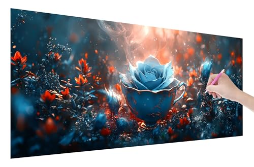 Diamond Painting Rosen, 5D DIY Diamant Painting Bilder Blumen 150x60cm, Diamant Malerei Cross Stitch Stickerei Erwachsene Groß XXL, Basteln Erwachsene Set für Geschenke und Wand Deko Wohnzimmer, Q-68 von Lijahoo