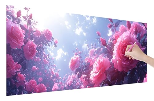 Diamond Painting Rosen, 5D DIY Diamant Painting Bilder Blumen 200x80cm, Diamant Malerei Cross Stitch Stickerei Erwachsene Groß XXL, Basteln Erwachsene Set für Geschenke und Wand Deko Wohnzimmer, O-1 von Lijahoo