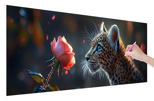 Diamond Painting Rosen, 5D DIY Diamant Painting Bilder Leopard 150x60cm, Diamant Malerei Cross Stitch Stickerei Erwachsene Groß XXL, Basteln Erwachsene Set für Geschenke und Wand Deko Wohnzimmer, W-52 von Lijahoo