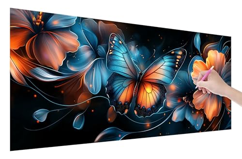 Diamond Painting Schmetterling, 5D DIY Diamant Painting Bilder Blumen 200x80cm, Diamant Malerei Cross Stitch Stickerei Erwachsene Groß XXL, Basteln Erwachsene Set für Geschenke, Zimmer Wand Deko, I-41 von Lijahoo