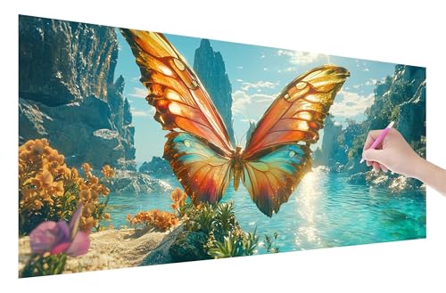 Diamond Painting Schmetterling, 5D DIY Diamant Painting Bilder Landschaft 150x60cm, Diamant Malerei Cross Stitch Stickerei Erwachsene Groß XXL, Basteln Erwachsene Set für Geschenke, Wand Deko, E-48 von Lijahoo