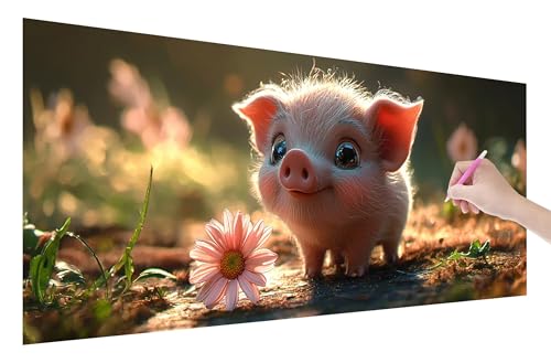 Diamond Painting Schwein, 5D DIY Diamant Painting Bilder Tiere 250x100cm, Diamant Malerei Cross Stitch Stickerei Erwachsene Groß XXL, Basteln Erwachsene Set für Geschenke und Zimmer Wand Deko, E-46 von Lijahoo