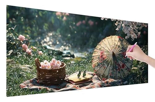 Diamond Painting Springen, 5D DIY Diamant Painting Bilder Blumen 250x100cm, Diamant Malerei Cross Stitch Stickerei Erwachsene Groß XXL, Basteln Erwachsene Set für Geschenke und Zimmer Wand Deko, Q-84 von Lijahoo