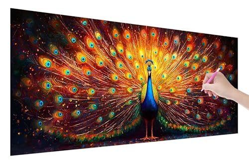 Diamond Painting Tier, 5D DIY Diamant Painting Bilder Pfau 250x100cm, Diamant Malerei Cross Stitch Stickerei Erwachsene Groß XXL, Basteln Erwachsene Set für Geschenke und Wand Deko Wohnzimmer, E-8 von Lijahoo