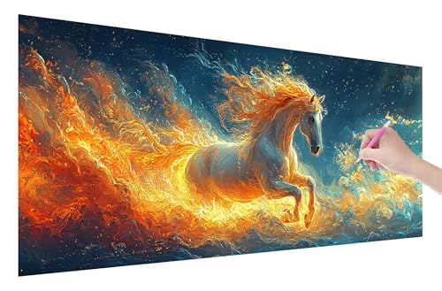 Diamond Painting Tier, 5D DIY Diamant Painting Bilder Pferd 150x60cm, Diamant Malerei Cross Stitch Stickerei Erwachsene Groß XXL, Basteln Erwachsene Set für Geschenke und Wand Deko Wohnzimmer, W-98 von Lijahoo