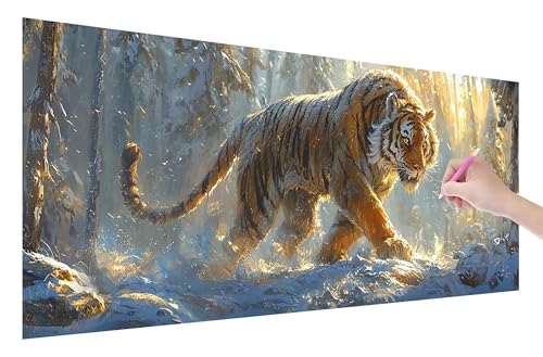 Diamond Painting Tiger, 5D DIY Diamant Painting Bilder Winter 150x60cm, Diamant Malerei Cross Stitch Stickerei Erwachsene Groß XXL, Basteln Erwachsene Set für Geschenke und Wand Deko Wohnzimmer, Q-20 von Lijahoo