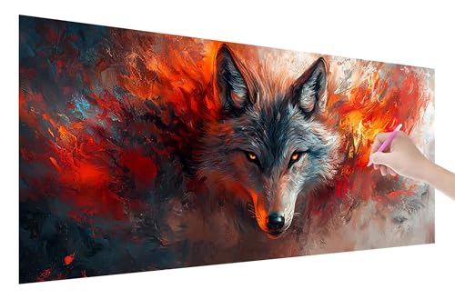 Diamond Painting Wolf, 5D DIY Diamant Painting Bilder Abstrakt 200x80cm, Diamant Malerei Cross Stitch Stickerei Erwachsene Groß XXL, Basteln Erwachsene Set für Geschenke und Wand Deko Wohnzimmer, O-93 von Lijahoo