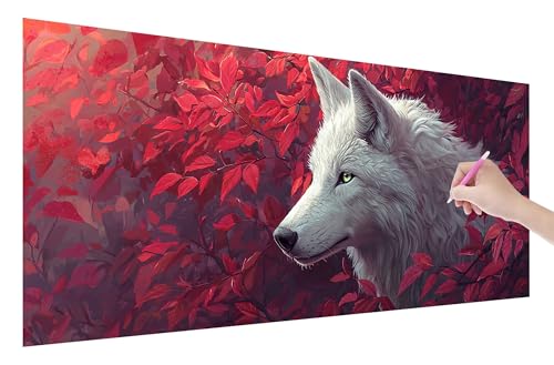 Diamond Painting Wolf, 5D DIY Diamant Painting Bilder Blätter 150x60cm, Diamant Malerei Cross Stitch Stickerei Erwachsene Groß XXL, Basteln Erwachsene Set für Geschenke und Wand Deko Wohnzimmer, Y-76 von Lijahoo