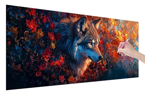 Diamond Painting Wolf, 5D DIY Diamant Painting Bilder Blumen 150x60cm, Diamant Malerei Cross Stitch Stickerei Erwachsene Groß XXL, Basteln Erwachsene Set für Geschenke und Wand Deko Wohnzimmer, Q-92 von Lijahoo