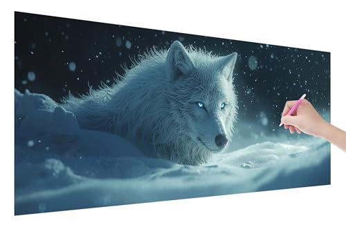 Diamond Painting Wolf, 5D DIY Diamant Painting Bilder Tiere 250x100cm, Diamant Malerei Cross Stitch Stickerei Erwachsene Groß XXL, Basteln Erwachsene Set für Geschenke und Wand Deko Wohnzimmer, Q-10 von Lijahoo