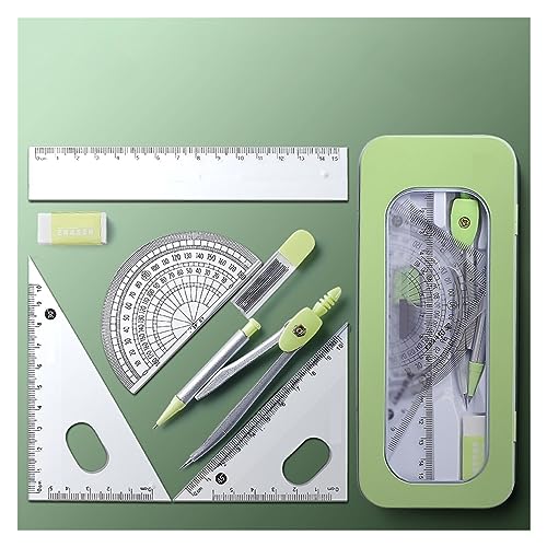 mathematik geometrie 7PCS Edelstahl Kompass Set Mathematik Geometrie Werkzeuge mit Radiergummi Lineal Student Carpenter Ausarbeitung Zeichnung Schule Liefert werkzeugset for schüler(Green) von Lijiaxiuyc-101