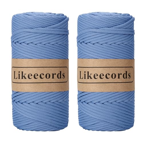 Likeecords 2 Rollen Makramee Garn 4mm x 130m Premium Polyester Kordelband Polypropylene Yarn Nylonschnur für Handwerk Häkelgarn für Taschen Wohndekorationen Umhängetasche Handtasche（Blu Cielo） von Likeecords