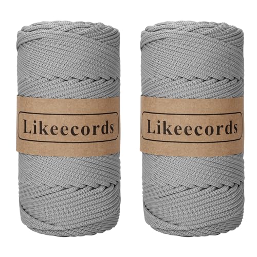 Likeecords 2 Rollen Polyester Garn 4mm x 130m,Nylongarn Makramee garn Kordel Häkelgarn Textilgarn zum häkeln für körbe Korb häkeln Taschen（Grigio） von Likeecords