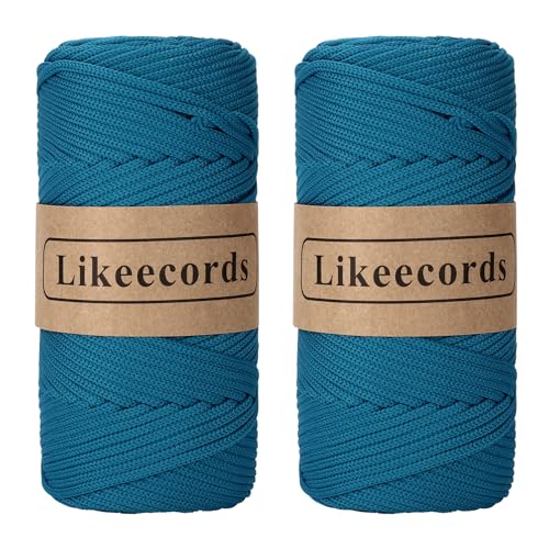 Likeecords 2 Rollen Polyester Garn 4mm x 130m,Nylongarn Makramee garn Kordel Häkelgarn Textilgarn zum häkeln für körbe Korb häkeln Taschen（Peacock Blue） von Likeecords