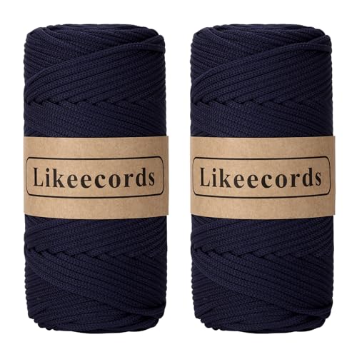 Likeecords 2 Rollen Makramee Garn 4mm x 130m Premium Polyester Kordelband Polypropylene Yarn Nylonschnur für Handwerk Häkelgarn für Taschen Wohndekorationen Umhängetasche Handtasche（Blu tibetano） von Likeecords