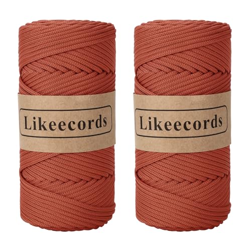 Likeecords 2 Rollen Makramee Garn 4mm x 130m Premium Polyester Kordelband Polypropylene Yarn Nylonschnur für Handwerk Häkelgarn für Taschen Wohndekorationen Umhängetasche Handtasche （Rosso ruggine） von Likeecords