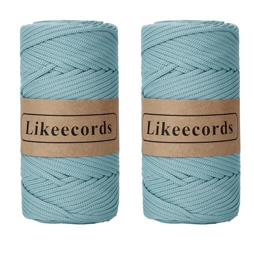 Likeecords 2 Rollen Makramee Garn 4mm x 130m Premium Polyester Kordelband Polypropylene Yarn Nylonschnur für Handwerk Häkelgarn für taschen Wohndekorationen Umhängetasche Handtasche （Verde） von Likeecords