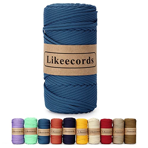 Likeecords 4 mm Polyester geflochtene Makramee-Kordel 160 m, elastisches Makramee-Seil, Häkeltasche für Bastelarbeiten, Pflanzenaufhänger, Tasche und Heimdekorationen (dunkelblau) von Likeecords