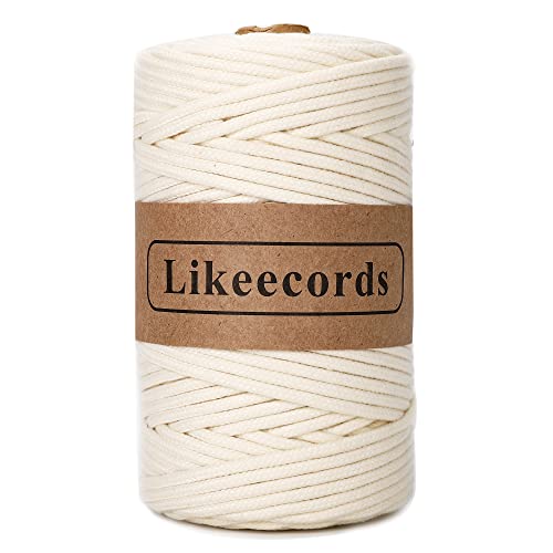 Likeecords Geflochtene Makramee-Baumwollschnur, 5 mm × 94 m, Makramee-Baumwollseil, Bohemia, Makramee-Zubehör für handgefertigte Pflanzenaufhänger, Wand (Beige) von Likeecords