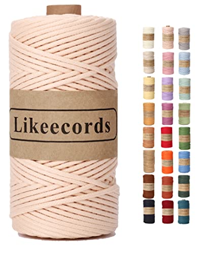 Likeecords Geflochtene makramee garn 3mm x 100m,100% natürliches baumwollseil,Makramee farbige Schnur für Taschen, Wandbehänge, Pflanzenaufhänger (Inulin) von Likeecords