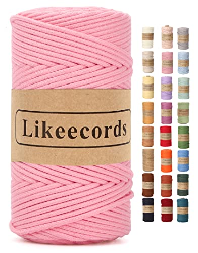 Likeecords Makramee Garn Geflochten 3mm x 100m,100% Natürliches Baumwollschnur Makramee-Schnur, Makramee-Seil, Bunte Bastelkordel aus Baumwolle für Taschen, Wandbehänge, Pflanzenaufhänger (Pink) von Likeecords