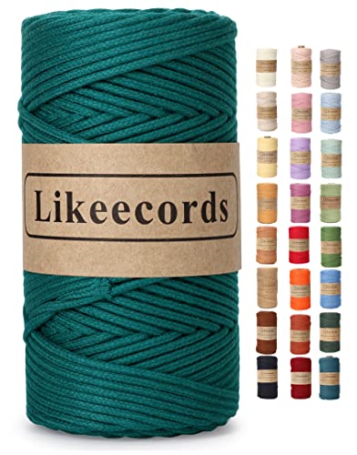 Likeecords Makramee Garn Geflochten 3mm x 100m,100% Natürliches Baumwollschnur Makramee-Schnur, Makramee-Seil, bunte Bastelkordel aus Baumwolle für Taschen, Wandbehänge, Pflanzenaufhänger (Waldgrün) von Likeecords