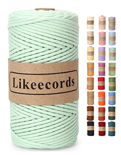 Likeecords Makramee Garn Geflochten 3mm x 100m,100% Natürliches Baumwollschnur Makramee-Schnur, Makramee-Seil, Bunte Bastelkordel aus Baumwolle für Taschen, Wandbehänge, Pflanzenaufhänger (Cyan) von Likeecords