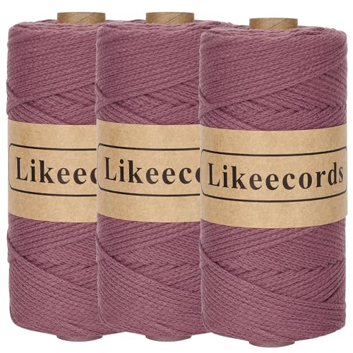 Likeecords 3 Rolle wolle für taschen häkeln 2mm x 170m,garn zum häkeln,makramee garn,baumwollgarn zum häkeln,100% Baumwolle Schlauchgarn for Knitting,Crochet, Weaving Gift （Deep Purple） von Likeecords