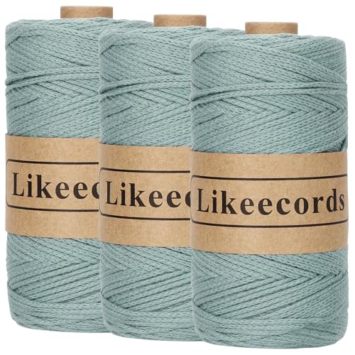 Likeecords 3 Rolle wolle für taschen häkeln 2mm x 170m,garn zum häkeln,makramee garn,baumwollgarn zum häkeln,100% Baumwolle Schlauchgarn for Knitting,Crochet, Weaving Gift （Graublau） von Likeecords