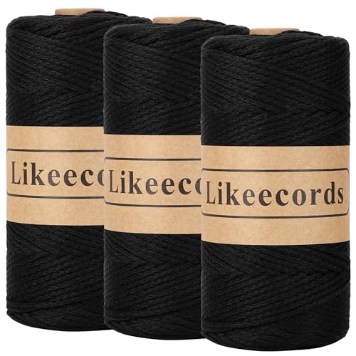 Likeecords Makramee Garn 2mm x 510m Crochet Rope 100% Baumwolle Makramee-Seil Crochet Bag Cord Makrame Rope Crochet Thread Geschenk für Stricker (Schwarz) von Likeecords