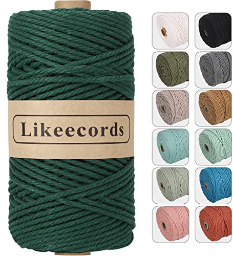 Likeecords Makramee Garn 4mm x 100m,Natürliches Baumwollschnur, Makramee-Seil, Bunte Bastelkordel aus Baumwolle für Taschen, Wandbehänge, Pflanzenaufhänger (schwarzgrün) von Likeecords