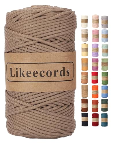 Likeecords Makramee Garn Geflochten 3mm x 100m,100% Natürliches Baumwollschnur Makramee-Schnur, Makramee-Seil, Bunte Bastelkordel aus Baumwolle für Taschen, Wandbehänge (kaffeebraun) von Likeecords