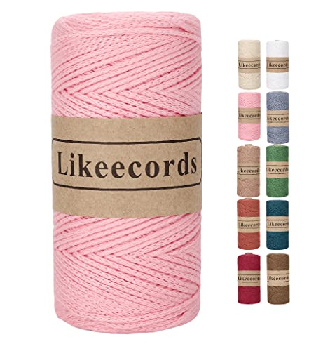 Likeecords Wolle für Taschen häkeln 2mm x 170m,garn zum häkeln,makramee garn,baumwollgarn zum häkeln,100% Baumwolle Schlauchgarn for Knitting,Crochet, Weaving Gift(Rosa) von Likeecords