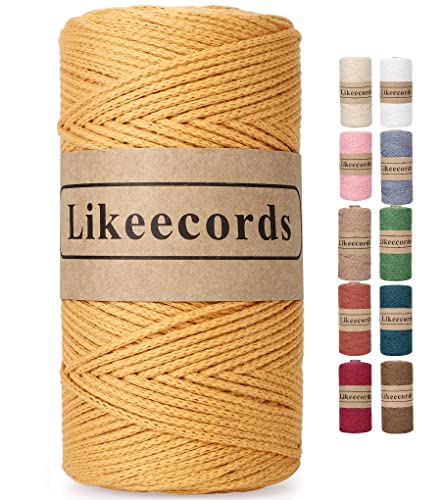 Likeecords Wolle für Taschen häkeln 2mm x 170m,garn zum häkeln,makramee garn,baumwollgarn zum häkeln,100% Baumwolle Schlauchgarn for Knitting,Crochet, Weaving Gift (Gelb) von Likeecords