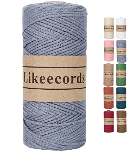 Likeecords Wolle für Taschen häkeln 2mm x 170m,garn zum häkeln,makramee garn,baumwollgarn zum häkeln,100% Baumwolle Schlauchgarn for Knitting,Crochet, Weaving Gift (Grau) von Likeecords