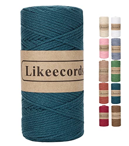 Likeecords garn für taschen häkeln 2mm x 170m,makramee garn,baumwollgarn zum häkeln,100% Baumwolle Schlauchgarn for Knitting,Crochet, Weaving Gift（Malachitblau） von Likeecords