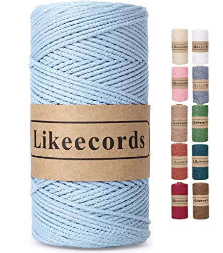 Likeecords wolle für Taschen häkeln 2mm x 170m,garn zum häkeln,makramee garn,baumwollgarn zum häkeln,100% Baumwolle Schlauchgarn for Knitting,Crochet, Weaving Gift(Himmelblau) von Likeecords