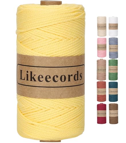 Likeecords wolle für Taschen häkeln 2mm x 170m,garn zum häkeln,makramee garn,baumwollgarn zum häkeln,100% Baumwolle Schlauchgarn for Knitting,Crochet, Weaving Gift(Zitronengelb) von Likeecords