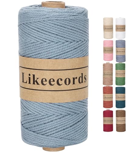Likeecords wolle für taschen häkeln 2mm x 170m,garn zum häkeln,makramee garn,baumwollgarn zum häkeln,100% Baumwolle Schlauchgarn for Knitting,Crochet, Weaving Gift (Haze Blue) von Likeecords