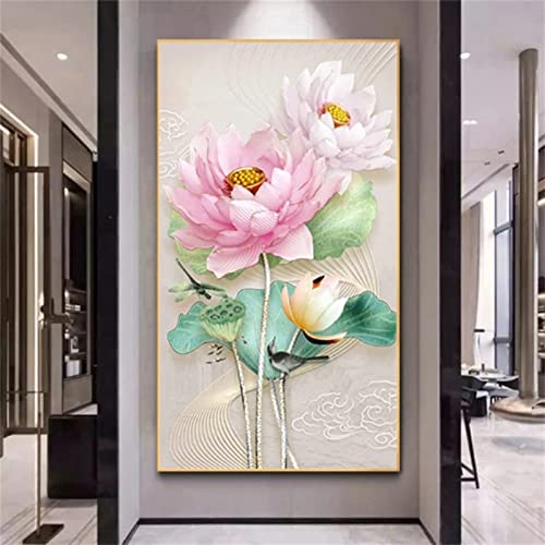 5D Diamant Painting Set, Rosa Lotus Diamond Painting für Erwachsene und Kinder DIY Quadrat Vollbohr Stickerei Kreuzstich Kunst für Home Wall Dekoration Geschenke 60x120cm von Likixin