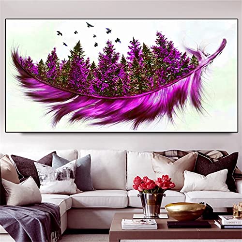 Diamond Painting Rosa abstrakte Federn, DIY 5D Diamant Painting Bilder Groß, Diamond Painting für Erwachsene Kinder, Vollbohr Kristall Strass Stickerei Kunsthandwerk für Home Wall Decoration 50x100cm von Likixin